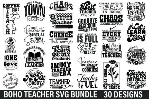 Boho Teacher SVG Bundle for Graphics and T-Shirt Designs