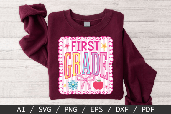 First Grade SVG, Striped School SVG PNG