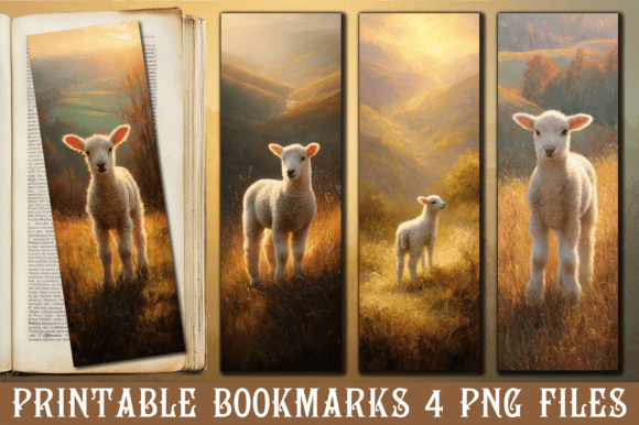 Golden Hour Sunset Meadow Lamb Bookmark for Crafts and Graphics