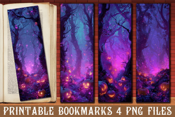 Haunted Forest Pumpkin Path Bookmark: A Graphic Design Asset for Crafts and Branding