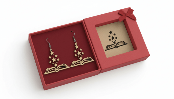 Magic Book Stars Earring Laser Cut Design: A Fantasy Graphic for Creative Crafts