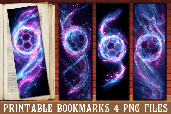 Neon Soccer Ball Magic Glow PNG Bookmark for Crafts and Graphics
