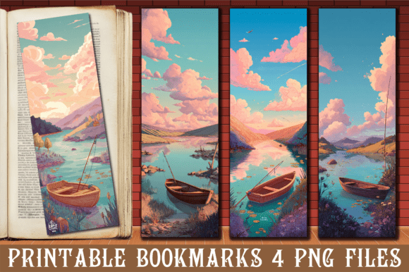 Retro Aesthetic Lake Boat Art Bookmark for Embroidery Projects