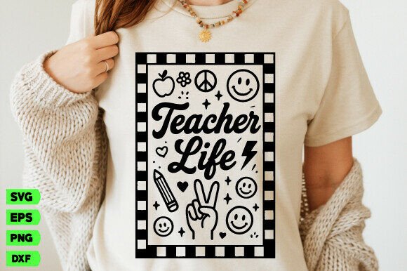 Retro Teacher Life SVG Graphics for T-Shirt Designs