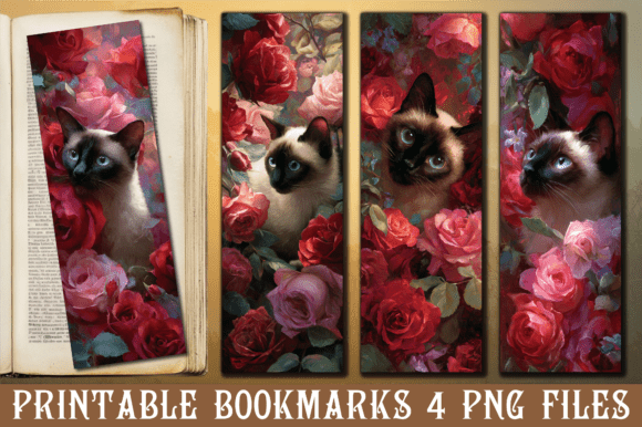 Siamese Cat Red Rose Garden Art Bookmark: A Versatile Graphic for Crafters and Digital Sellers